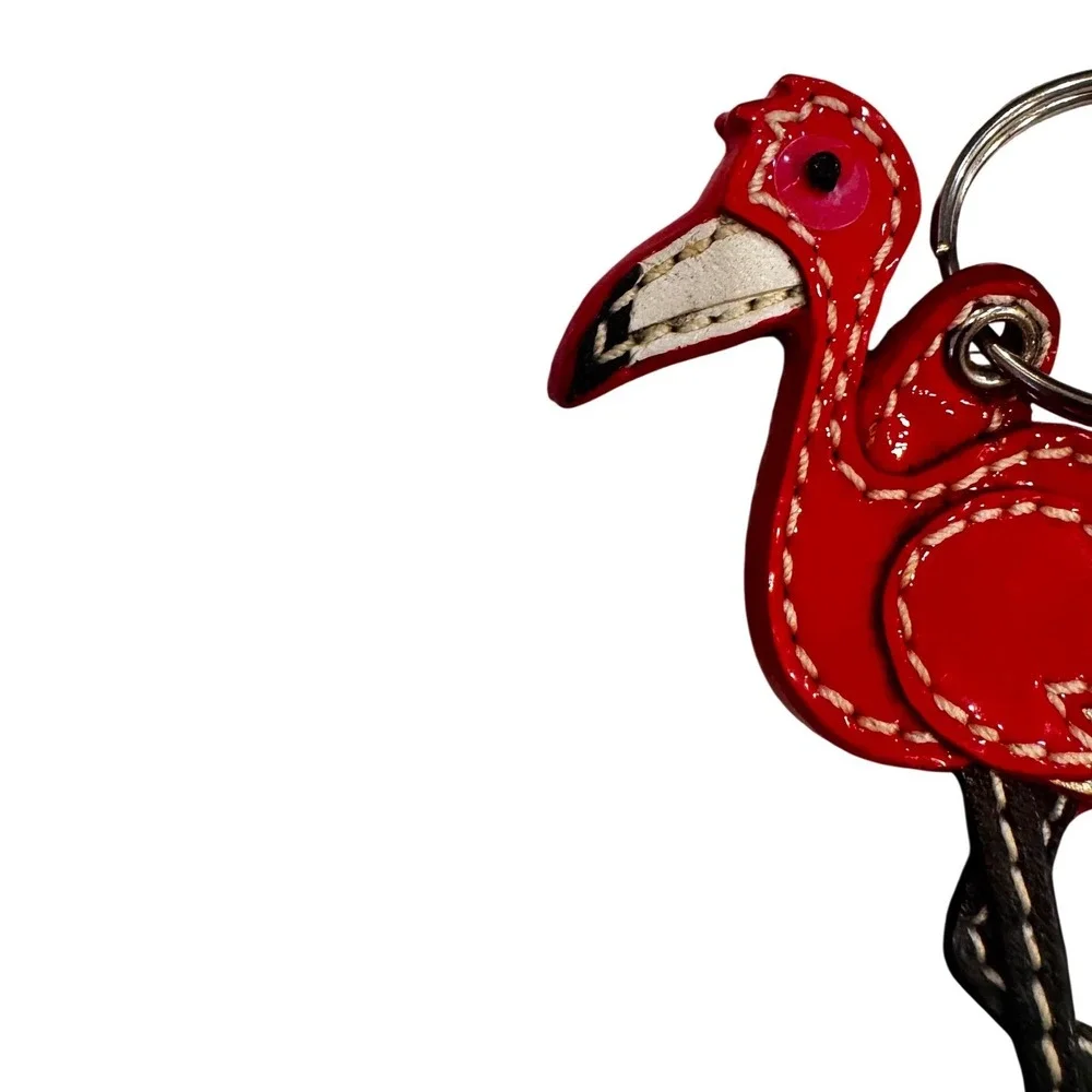 Coach Red Patent Leather Flamingo Bag Charm Keychain Silver Tone Hardware HTF - Picture 8 of 10